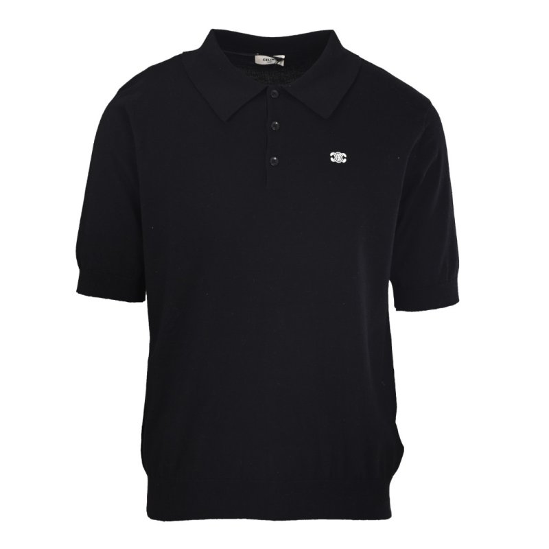 Black Short-Sleeve Polo Shirt with Embroidered Logo view