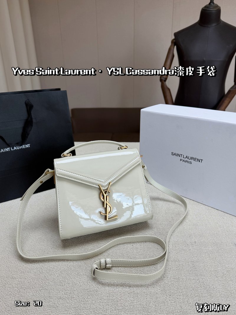 YSL Cassandra Small Patent Leather Handbag - Cream/Gold