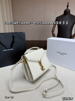 YSL Cassandra Small Patent Leather Handbag - Cream/Gold view 2