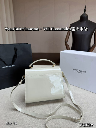 YSL Cassandra Small Patent Leather Handbag - Cream/Gold view 3