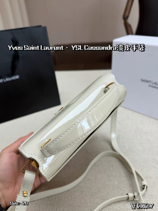 YSL Cassandra Small Patent Leather Handbag - Cream/Gold view 4