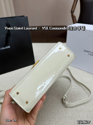 YSL Cassandra Small Patent Leather Handbag - Cream/Gold view 5