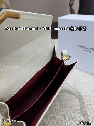 YSL Cassandra Small Patent Leather Handbag - Cream/Gold view 8