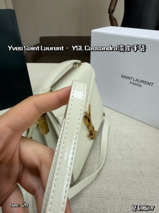 YSL Cassandra Small Patent Leather Handbag - Cream/Gold view 9