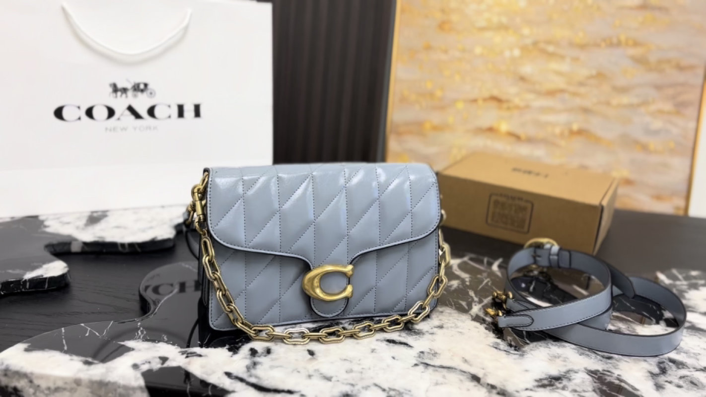 Coach Quilted Leather Shoulder Bag Light Blue