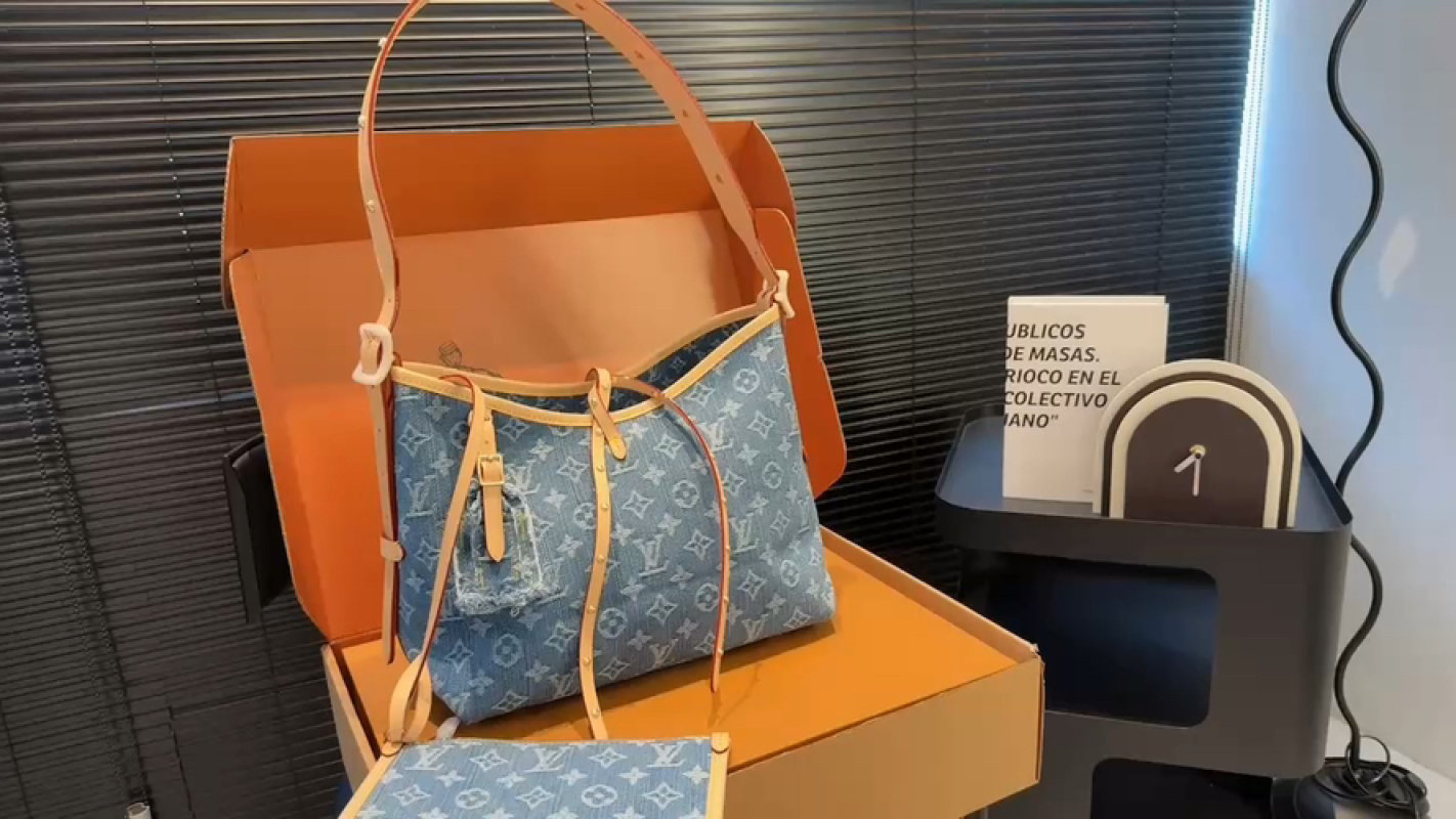 Louis Vuitton Monogram Denim Orange Leather Tote Bag
