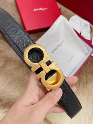 Salvatore Ferragamo Gancini Black Leather Belt Gold view 2