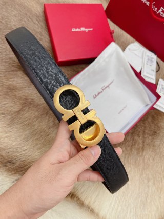 Salvatore Ferragamo Gancini Black Leather Belt Gold view 3