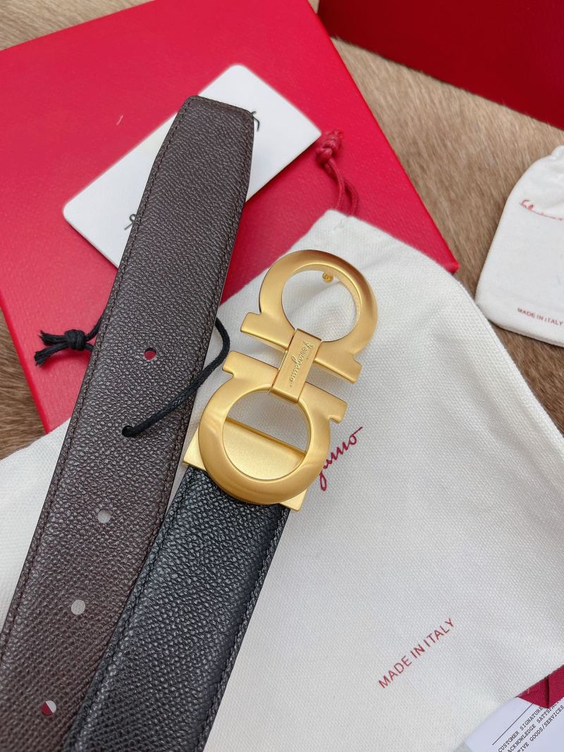 Salvatore Ferragamo Gancini Black Leather Belt Gold view
