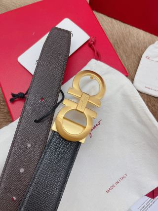 Salvatore Ferragamo Gancini Black Leather Belt Gold view 5