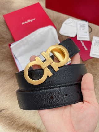 Salvatore Ferragamo Gancini Black Leather Belt Gold view 6