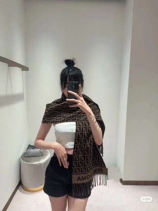 Fendi FF Monogram Fringe Long Scarf - Beige/Brown view 2