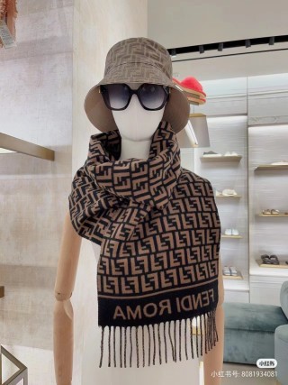 Fendi FF Monogram Fringe Long Scarf - Beige/Brown view 4