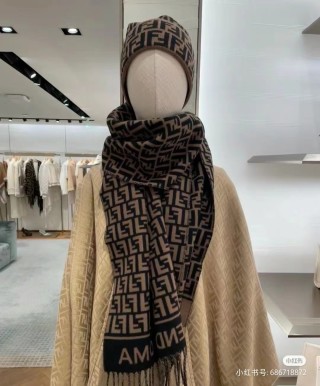 Fendi FF Monogram Fringe Long Scarf - Beige/Brown view 5