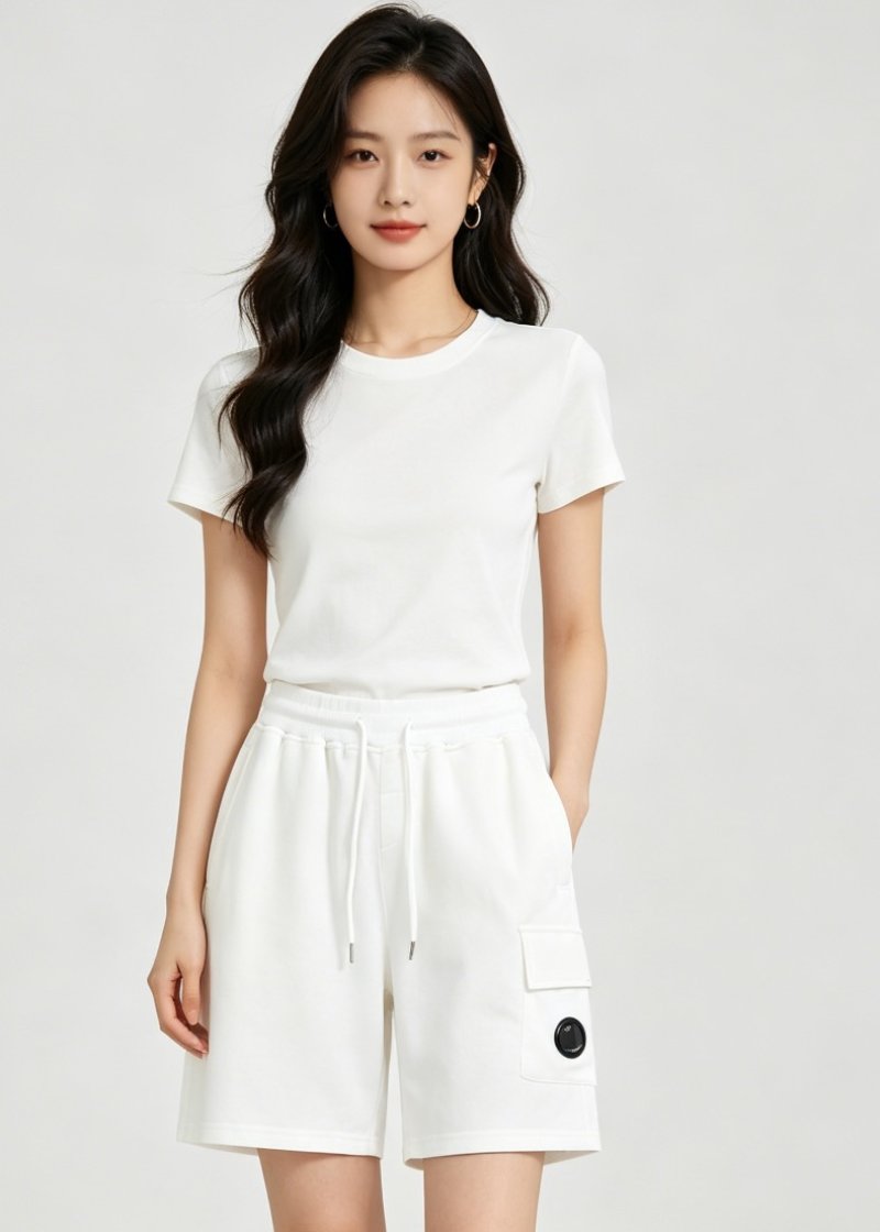 White Cargo Shorts with Drawstring and Pocket Detail