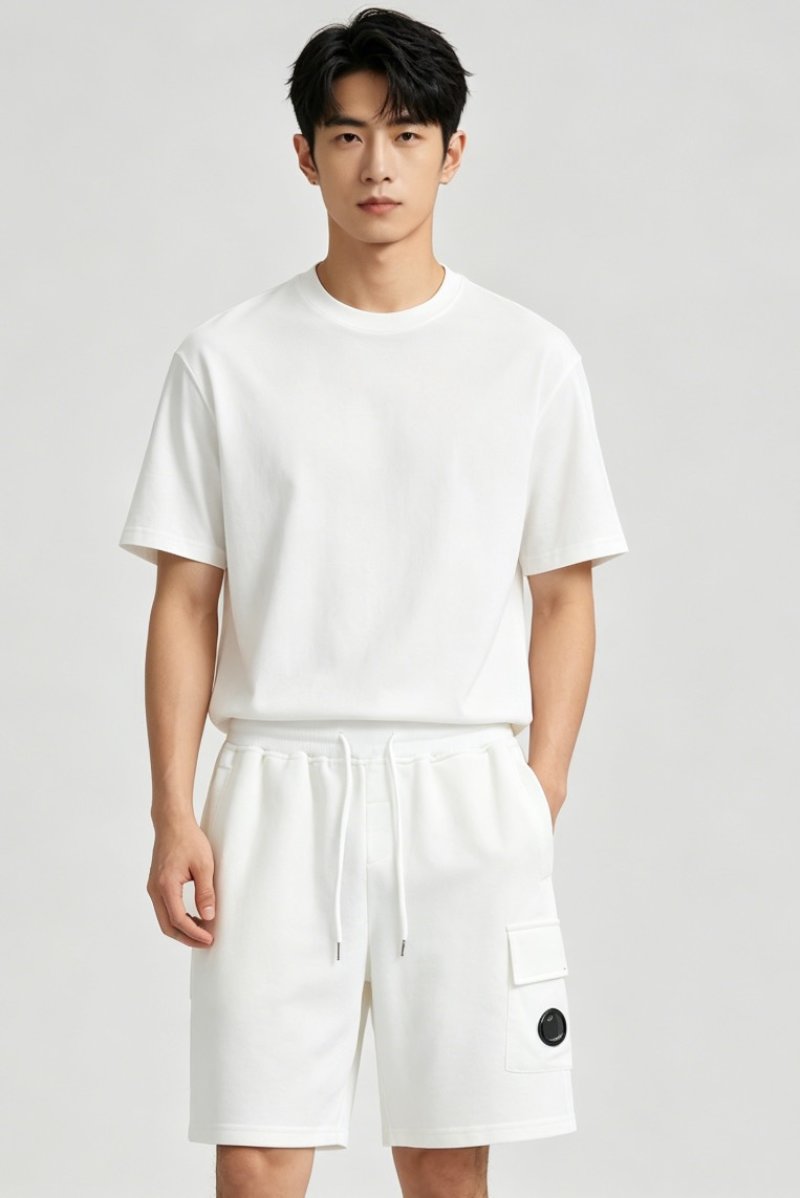 White Cargo Shorts with Drawstring and Pocket Detail view