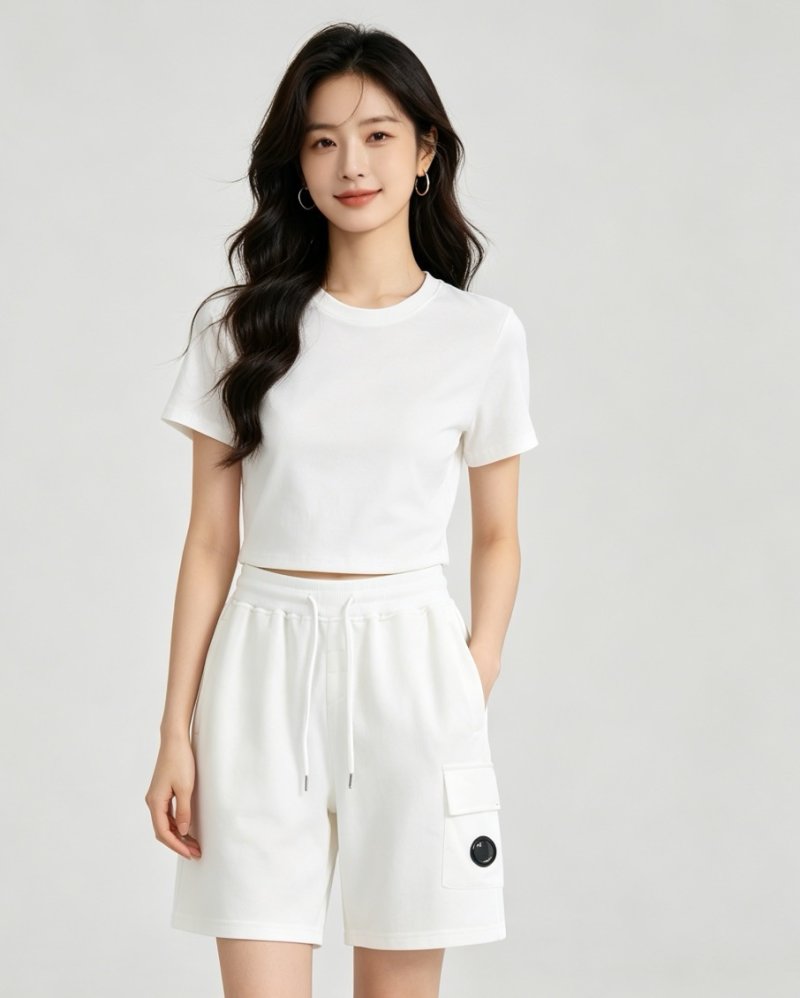 White Cargo Shorts with Drawstring and Pocket Detail view