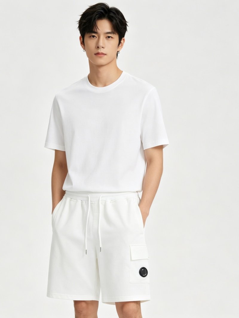 White Cargo Shorts with Drawstring and Pocket Detail view