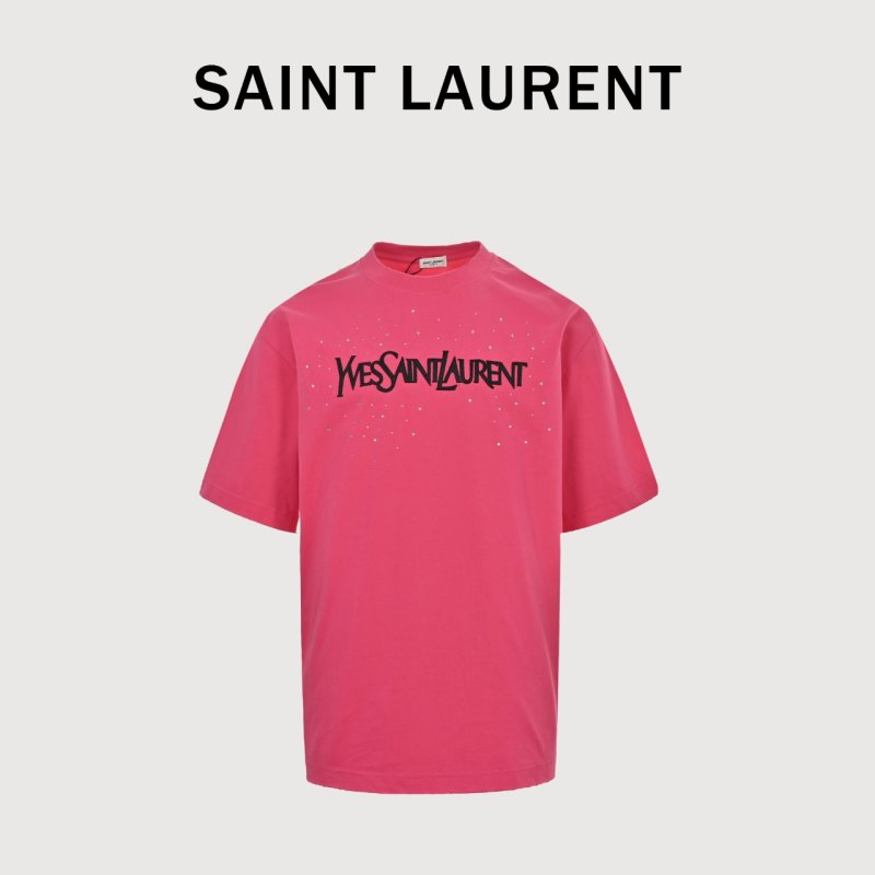 Saint Laurent 26SS Hot Pink Embroidered Logo T-Shirt view