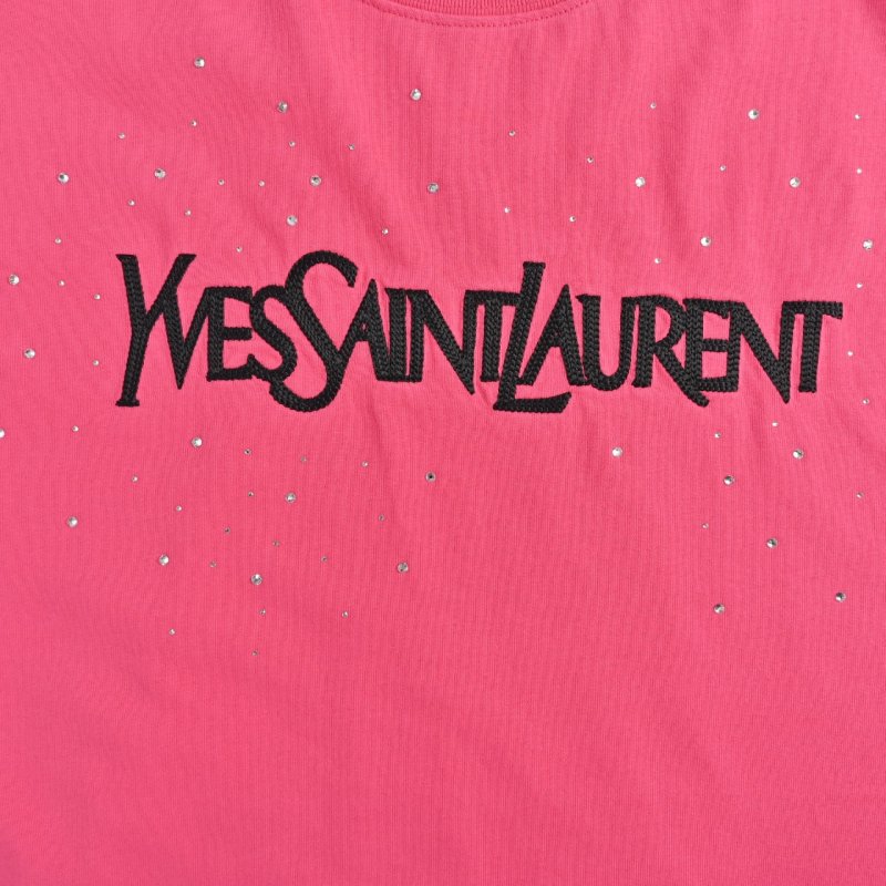 Saint Laurent 26SS Hot Pink Embroidered Logo T-Shirt view