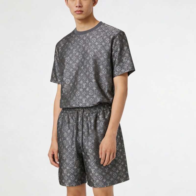 Textured Charcoal Shorts with Elastic Waist view