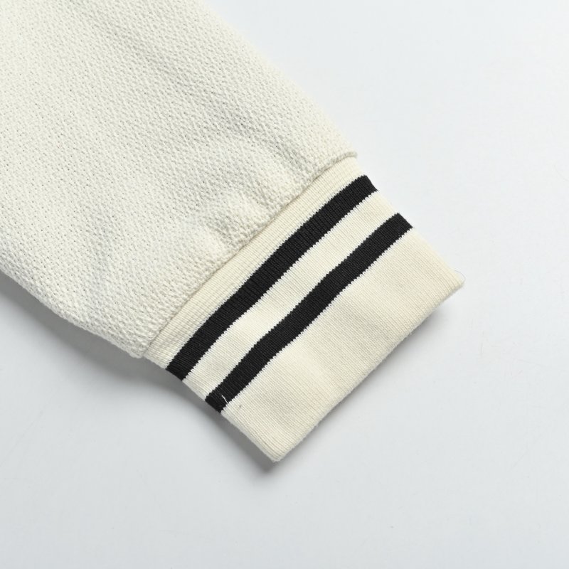 Cream Wool Blend Baseball Jacket with Striped Trim view