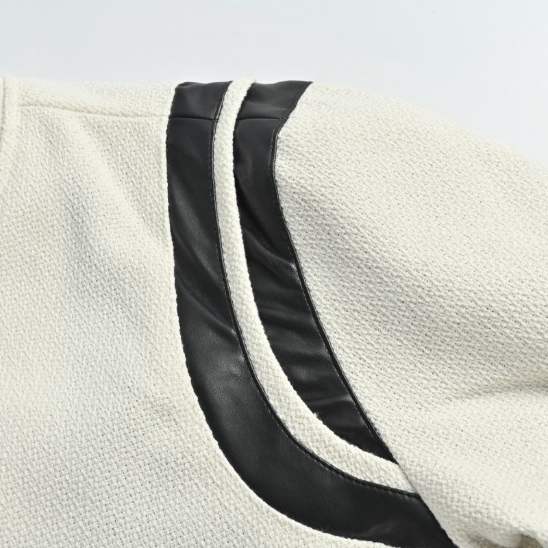 Cream Wool Blend Baseball Jacket with Striped Trim view