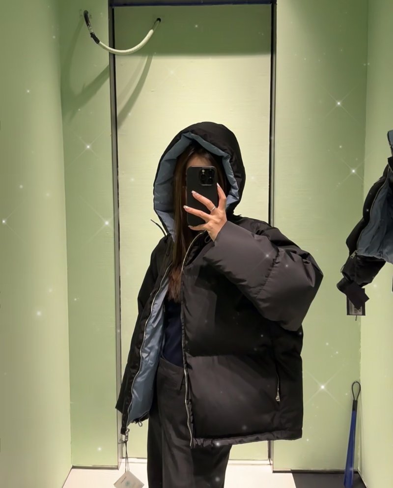 Black Puffer Down Jacket - Women's Oversized Fit view