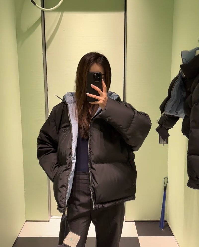 Black Puffer Down Jacket - Women's Oversized Fit view