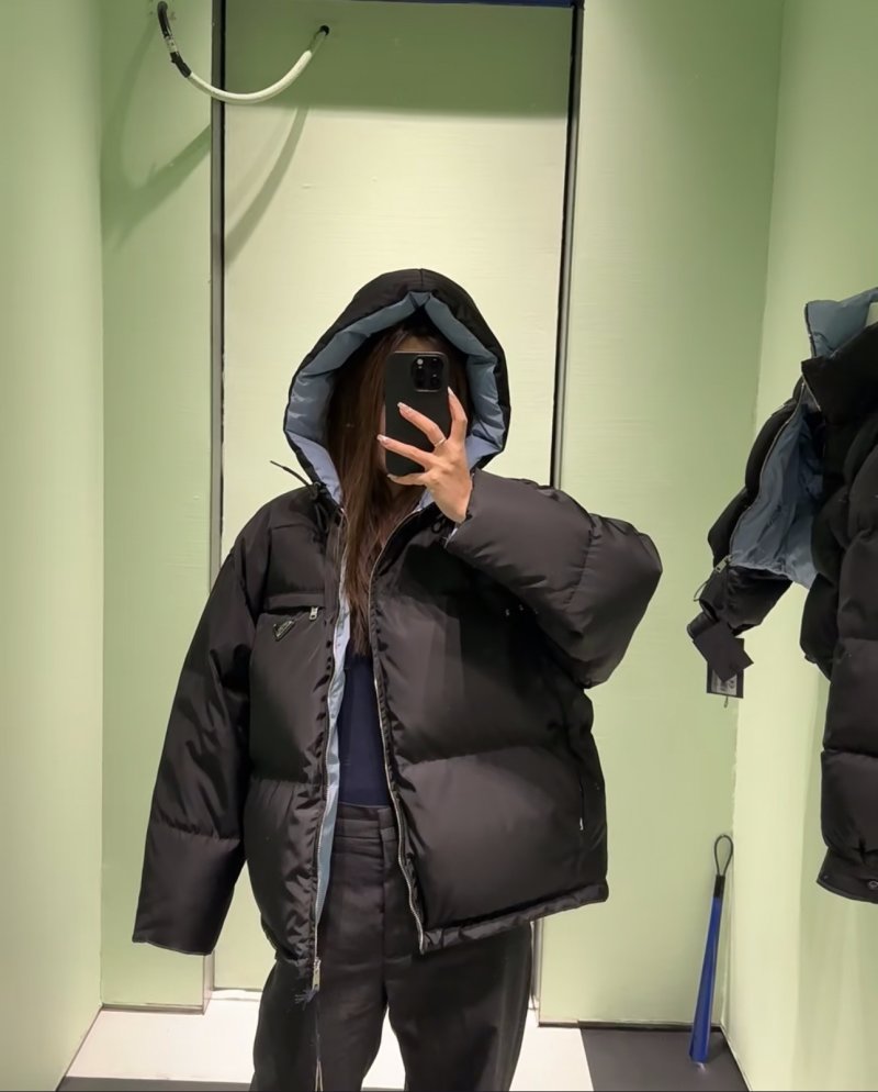 Black Puffer Down Jacket - Women's Oversized Fit view