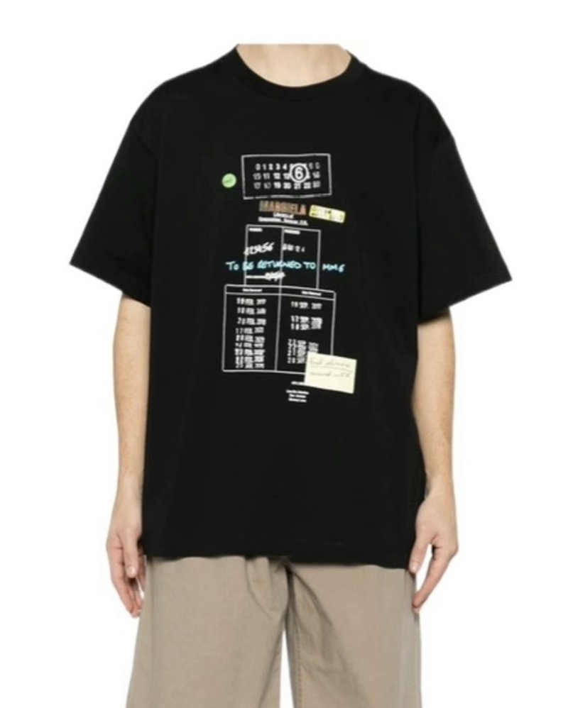 Black Graphic Print T-Shirt with Technical Design