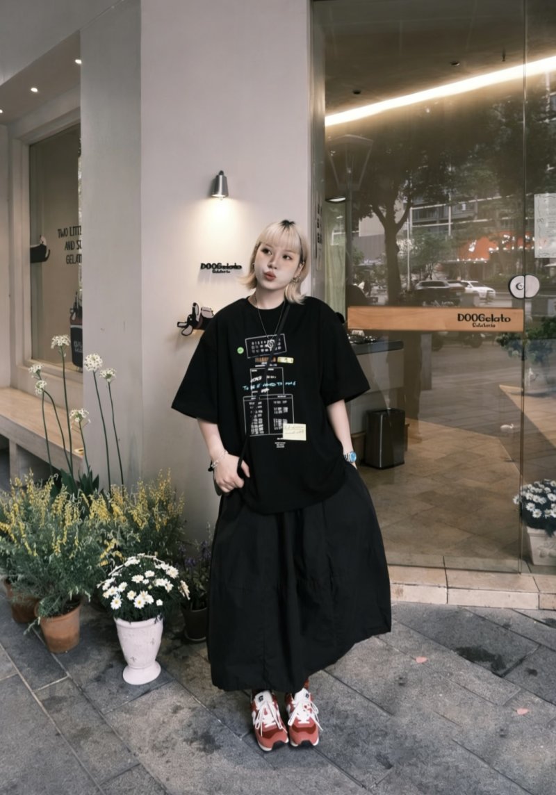 Black Graphic Print T-Shirt with Technical Design view