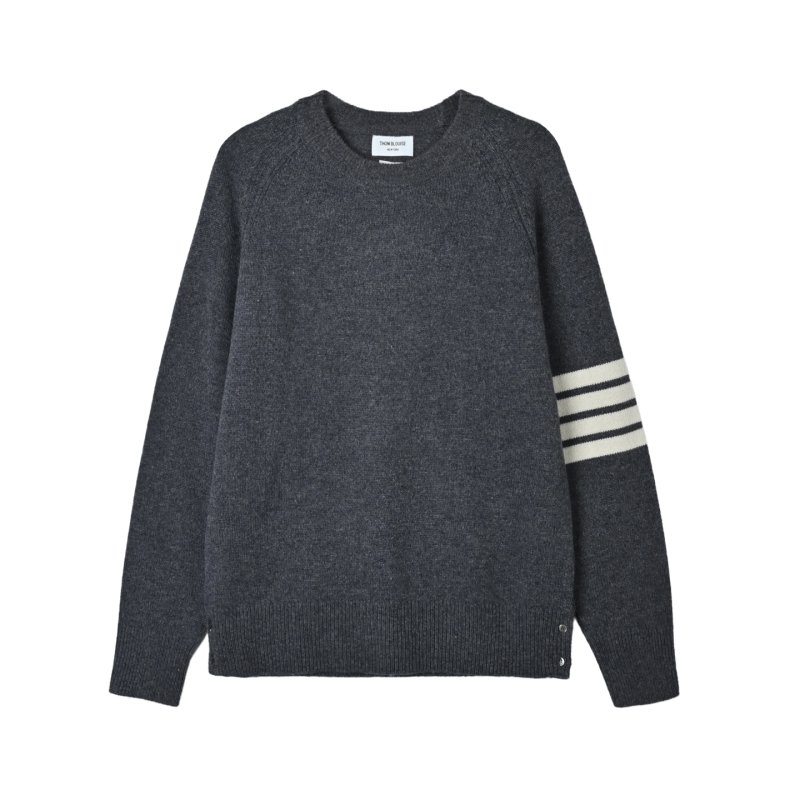 Black Knit Sweater with Striped Sleeves view