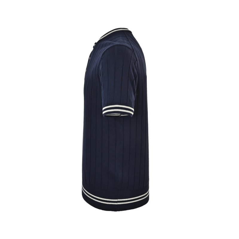 Navy Pinstripe Short Sleeve T-Shirt with Ribbed Trim view