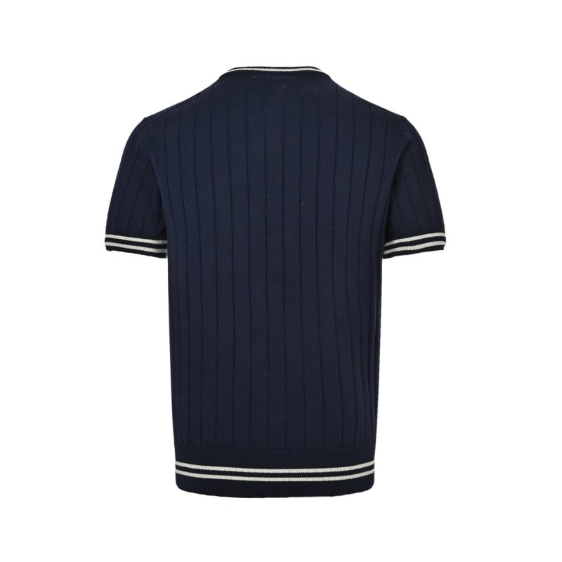 Navy Pinstripe Short Sleeve T-Shirt with Ribbed Trim view
