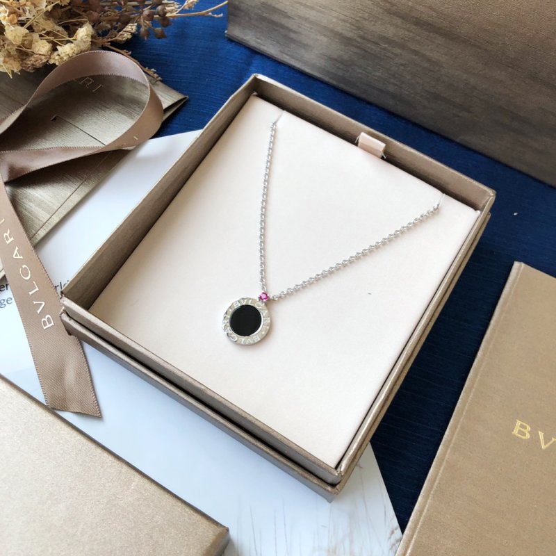 Bulgari Black Onyx Round Medal Pendant Necklace Silver