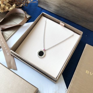 Bulgari Black Onyx Round Medal Pendant Necklace Silver
