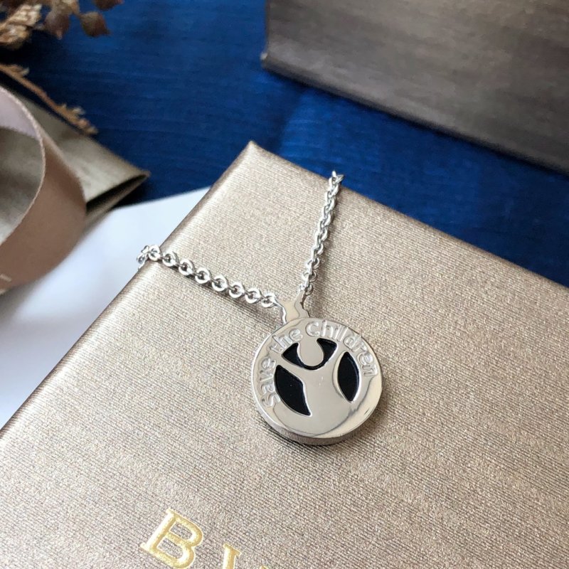 Bulgari Black Onyx Round Medal Pendant Necklace Silver view