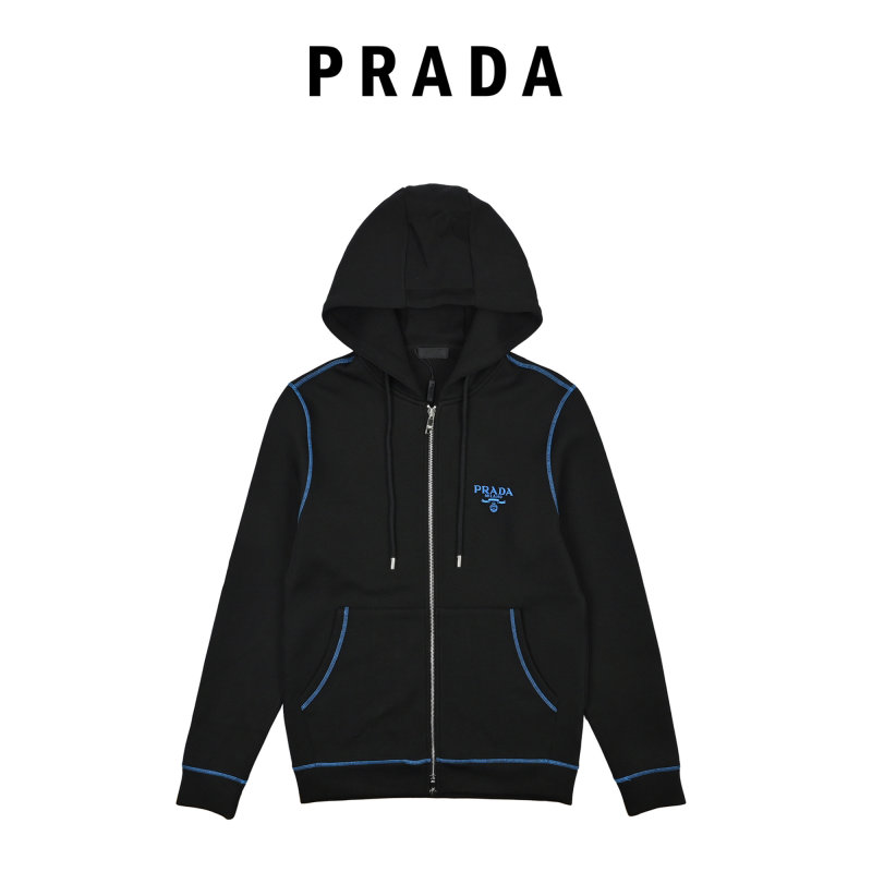 Prada Black Zip Hoodie Jacket with Blue Trim view