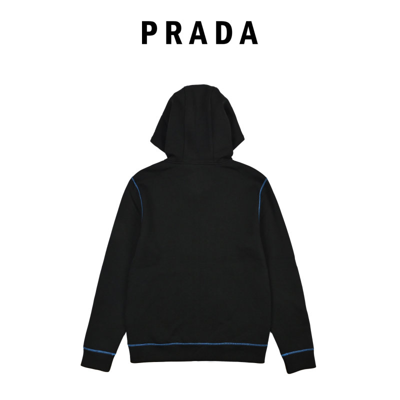Prada Black Zip Hoodie Jacket with Blue Trim view