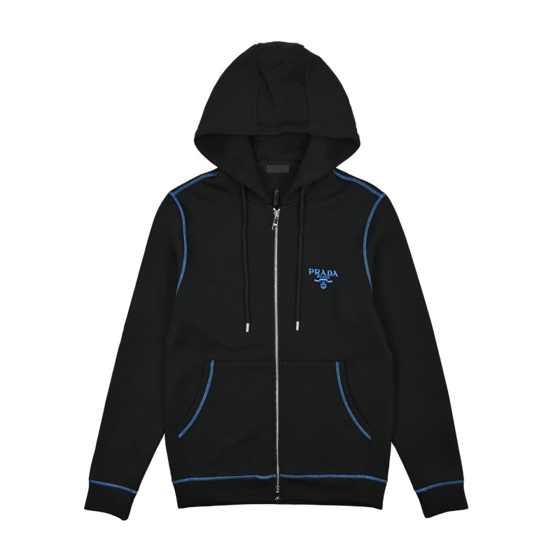 Prada Black Zip Hoodie Jacket with Blue Trim view
