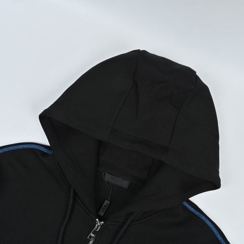 Prada Black Zip Hoodie Jacket with Blue Trim view