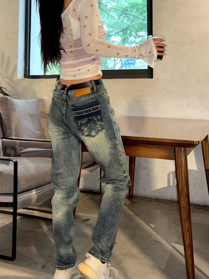 Vintage Wash Straight-Leg Jeans - Medium Blue Denim view