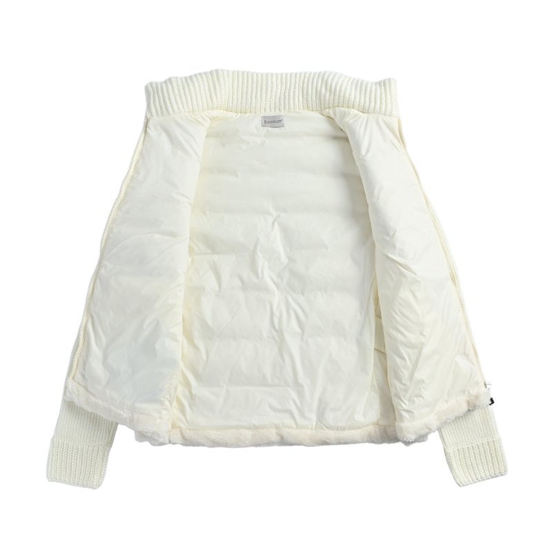 Cream Puffer Vest with Ribbed Knit Sleeves view