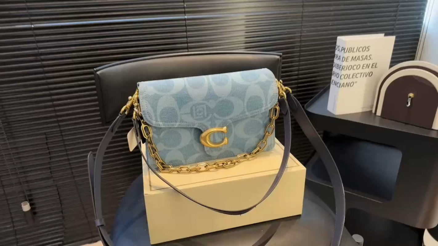 Coach Signature Jacquard Shoulder Bag Light Blue