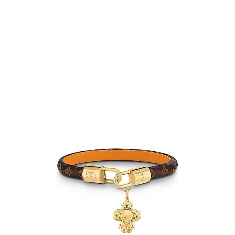 Louis Vuitton Monogram Canvas Bracelet with Gold Flower Charm