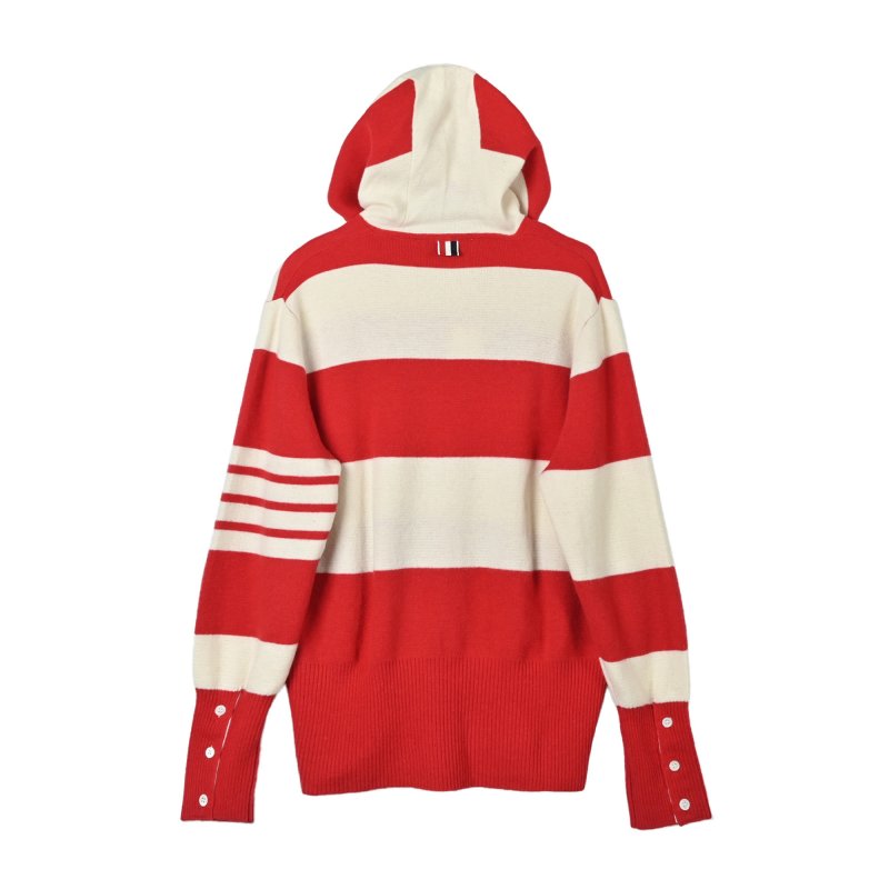 Red & Cream Stripe Knit Hoodie with Button Detail view