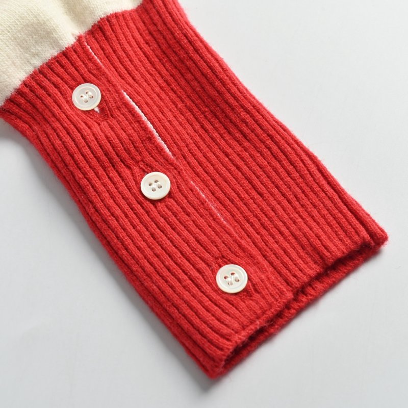 Red & Cream Stripe Knit Hoodie with Button Detail view
