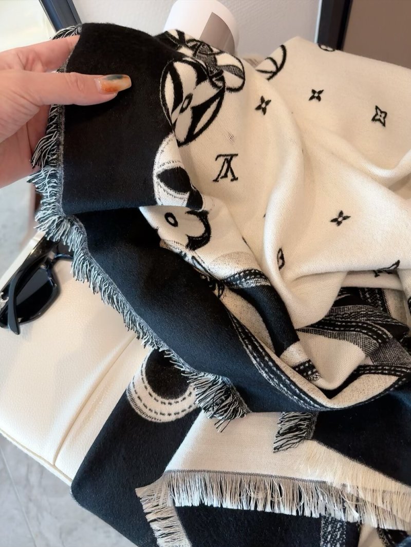 Louis Vuitton Monogram Border Square Scarf Cream & Black 140cm view