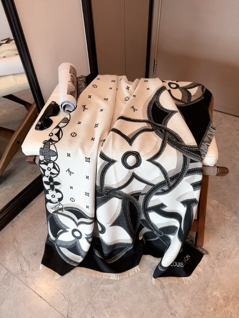 Louis Vuitton Monogram Border Square Scarf Cream & Black 140cm view